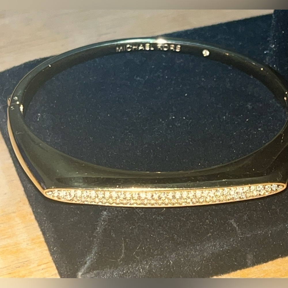 Michael Kors Gold Tone Fashion Tribal Pave Hinged Bangle Bracelet - Picture 9 of 11